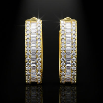 Triple-Row Moissanite Huggie Hoops S925 Platinum Plated "Weaving Light" | Perlizia-Perlizia