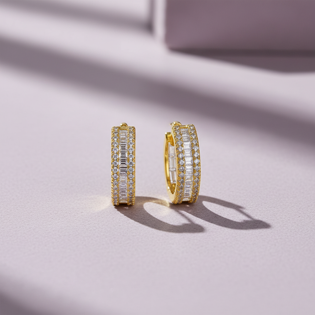 Triple-Row Moissanite Huggie Hoops S925 Platinum Plated "Weaving Light" | Perlizia