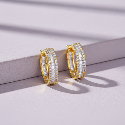 Triple-Row Moissanite Huggie Hoops S925 Platinum Plated "Weaving Light" | Perlizia