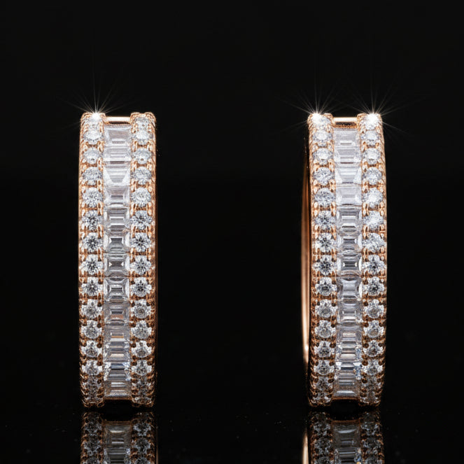 Triple-Row Moissanite Huggie Hoops S925 Platinum Plated "Weaving Light" | Perlizia-Perlizia