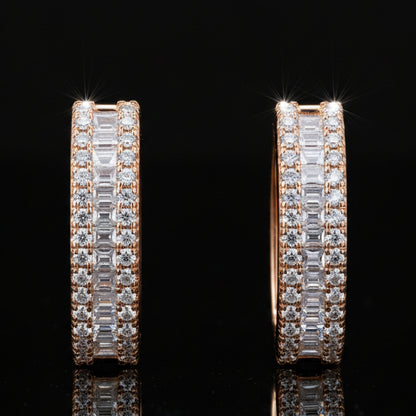Triple-Row Moissanite Huggie Hoops S925 Platinum Plated "Weaving Light" | Perlizia-Perlizia