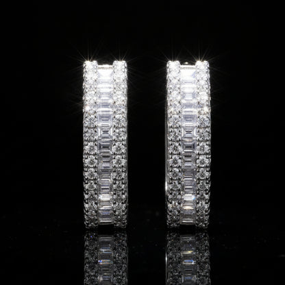 Triple-Row Moissanite Huggie Hoops S925 Platinum Plated "Weaving Light" | Perlizia-Perlizia