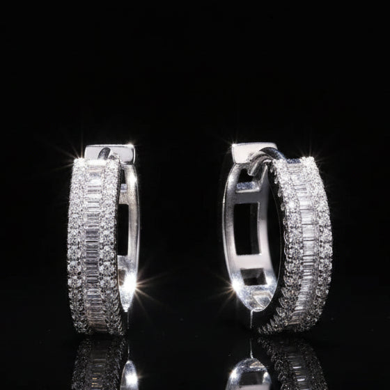 Triple-Row Moissanite Huggie Hoops S925 Platinum Plated "Weaving Light" | Perlizia-Perlizia