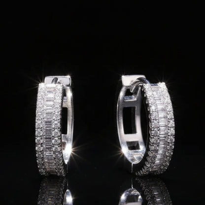 Triple-Row Moissanite Huggie Hoops S925 Platinum Plated "Weaving Light" | Perlizia-Perlizia