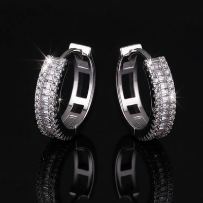 Triple-Row Moissanite Huggie Hoops S925 Platinum Plated "Weaving Light" | Perlizia