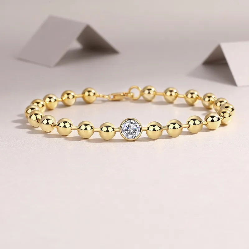 1ct Moissanite Beaded Orb Bracelet S925 Gold Plated "Golden Orb" | Perlizia