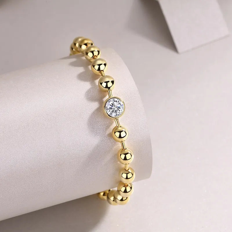 1ct Moissanite Beaded Orb Bracelet S925 Gold Plated "Golden Orb" | Perlizia
