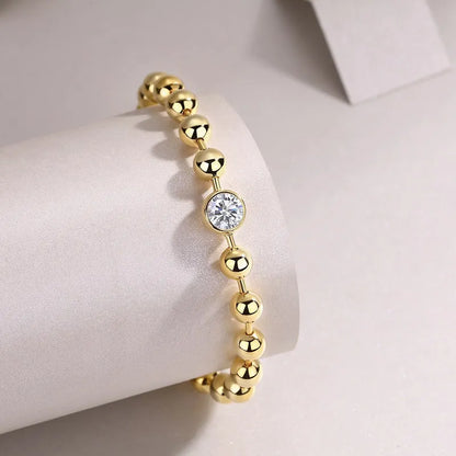 1ct Moissanite Beaded Orb Bracelet S925 Gold Plated "Golden Orb" | Perlizia