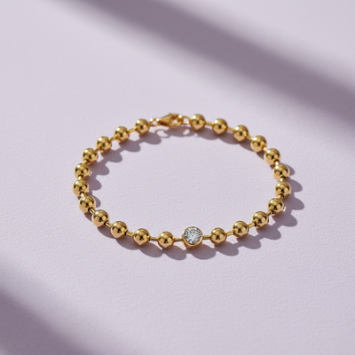 1ct Moissanite Beaded Orb Bracelet S925 Gold Plated "Golden Orb" | Perlizia