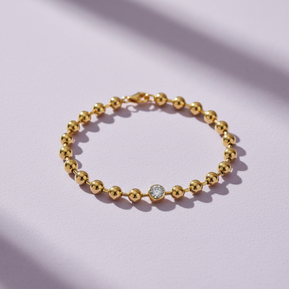 1ct Moissanite Beaded Orb Bracelet S925 Gold Plated "Golden Orb" | Perlizia