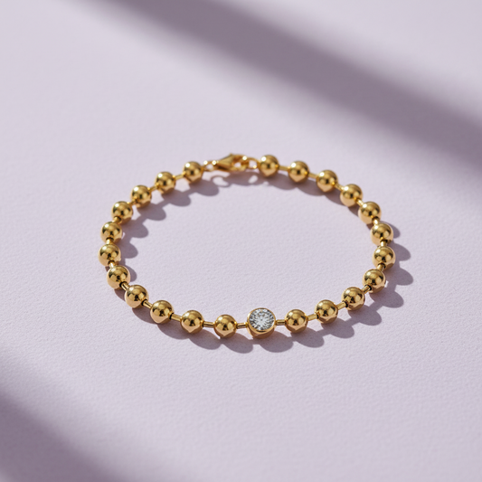 1ct Moissanite Beaded Orb Bracelet S925 Gold Plated "Golden Orb" | Perlizia