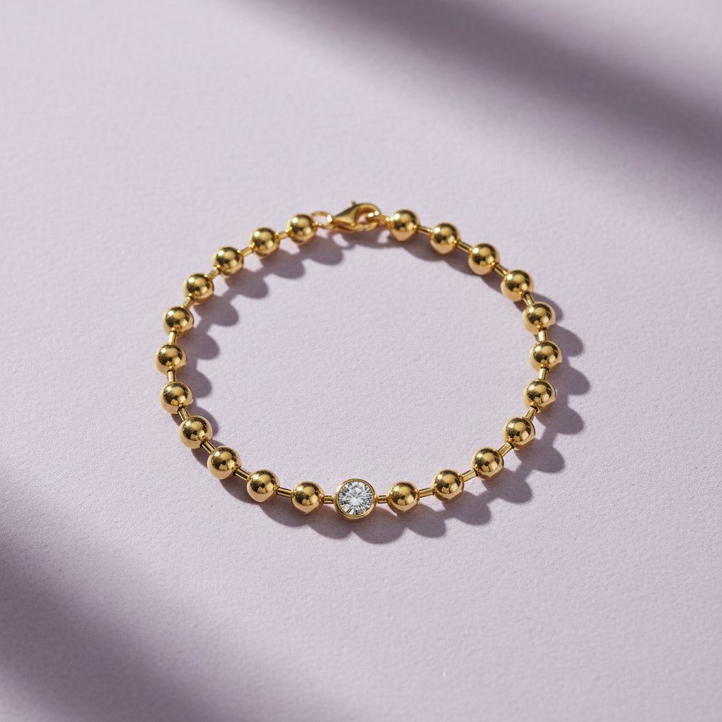 1ct Moissanite Beaded Orb Bracelet S925 Gold Plated "Golden Orb" | Perlizia