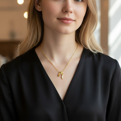 Moissanite Ribbon Knot Pendant Necklace S925 Gold Plated "Silk Radiance" | Perlizia