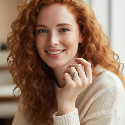 Perlizia 1ct Moissanite bypass engagement ring in platinum-plated S925 sterling silver with a round-cut center stone.