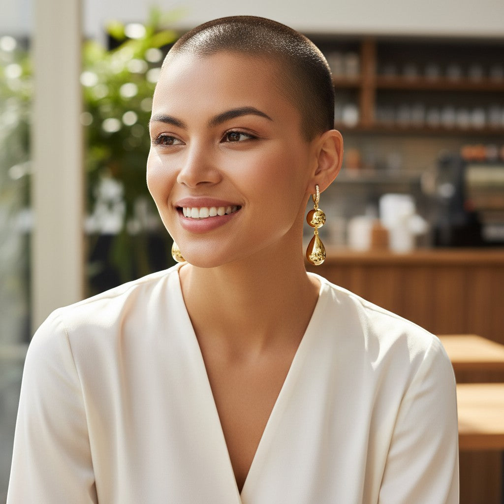 Perlizia gold plated S925 sterling silver dangle earrings with pavé moissanite hoops and gourd-shaped pendants.