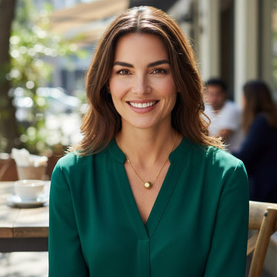 Perlizia gold plated S925 sterling silver orb necklace with a 0.1ct moissanite stone, brushed finish.