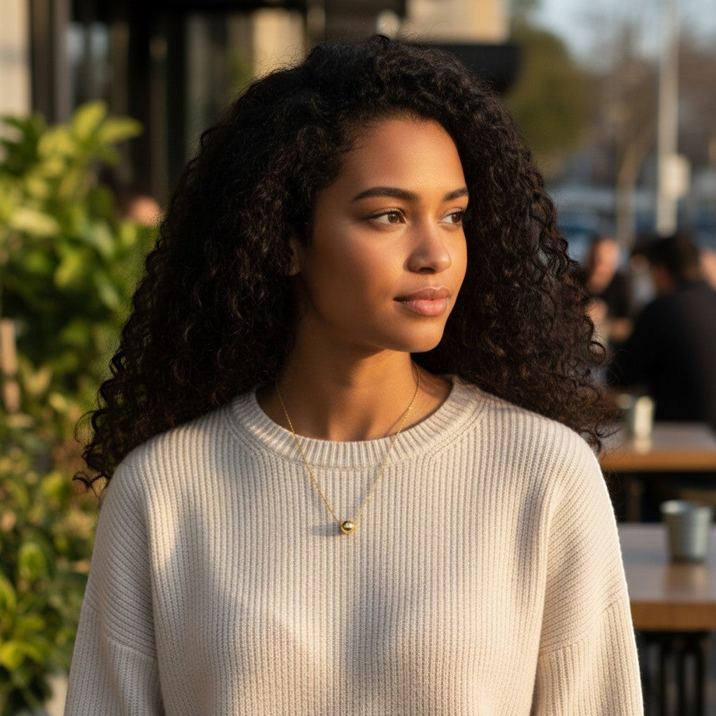 Perlizia gold-plated S925 sterling silver necklace with a brushed orb pendant featuring a 0.1ct moissanite stone.