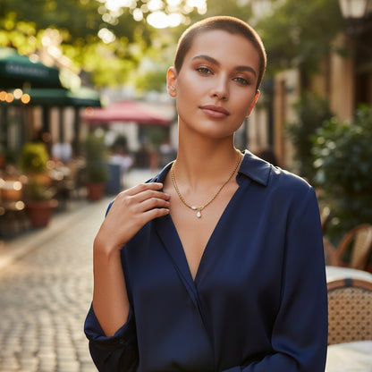 Perlizia gold-plated S925 sterling silver necklace with a 6x9mm pear-cut moissanite pendant and beaded ball chain.