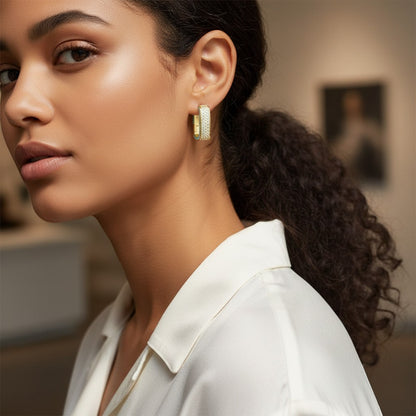 Perlizia gold-plated S925 sterling silver rectangular hoop earrings with turquoise enamel inlay and pavé moissanite.