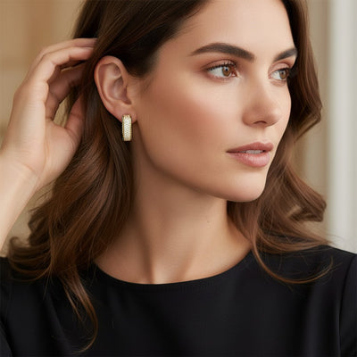 Perlizia gold-plated S925 sterling silver rectangular hoop earrings with turquoise enamel inlay and pavé moissanite accents.