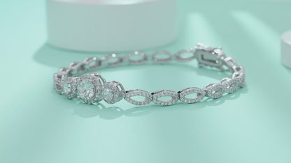 1-Carat Moissanite Tennis Bracelet S925 Platinum Plated "Luminous Halo" | Perlizia
