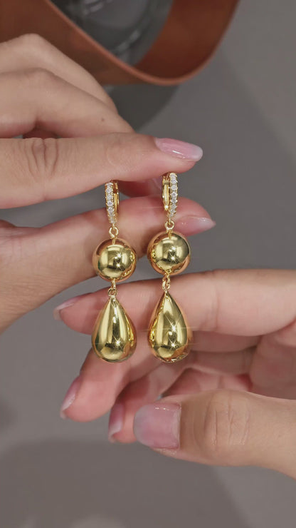 Moissanite Gourd Dangle Hoop Earrings 18K Gold Plated S925 "Golden Gourd" | Perlizia
