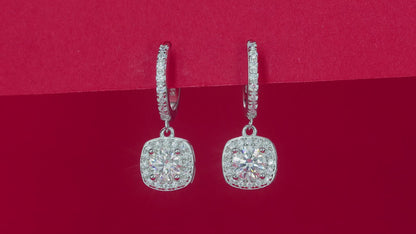 0.5ct Moissanite Halo Drop Earrings S925 Platinum Plated "Dream Search" | Perlizia