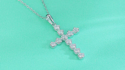 Moissanite Cross Pendant Necklace S925 Platinum Plated | Perlizia